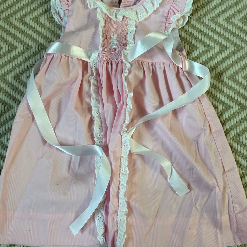 Girls' Pink Lace-Trim Pajama Nightgown with Satin Ribbon
